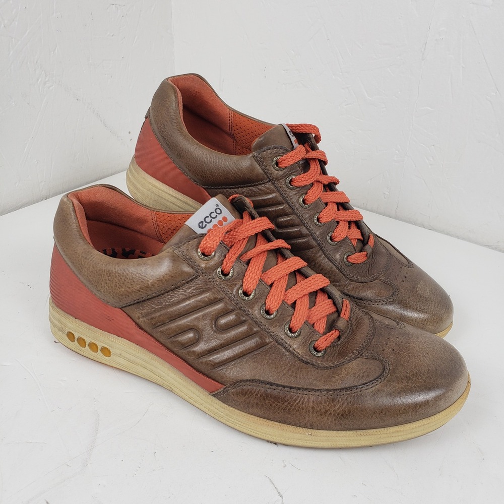 ECCO Mens 7 Golf Street Sport Brown Orange Leather Spikeless Shoes Size 41